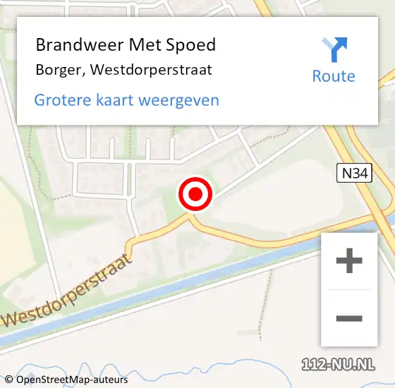 Locatie op kaart van de 112 melding: Brandweer Met Spoed Naar Borger, Westdorperstraat op 1 november 2023 17:45
