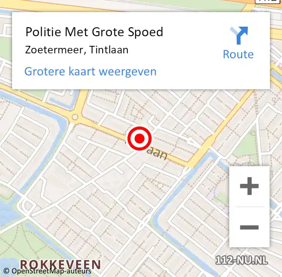 Locatie op kaart van de 112 melding: Politie Met Grote Spoed Naar Zoetermeer, Tintlaan op 1 november 2023 17:49