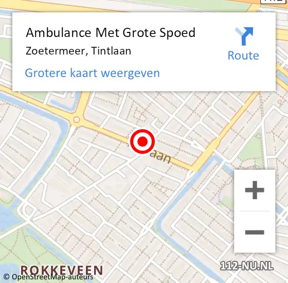 Locatie op kaart van de 112 melding: Ambulance Met Grote Spoed Naar Zoetermeer, Tintlaan op 1 november 2023 17:51