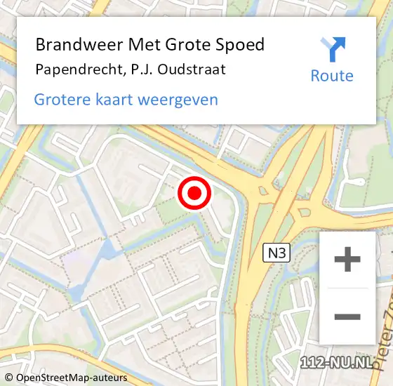 Locatie op kaart van de 112 melding: Brandweer Met Grote Spoed Naar Papendrecht, P.J. Oudstraat op 1 november 2023 18:14