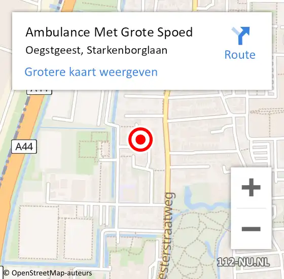 Locatie op kaart van de 112 melding: Ambulance Met Grote Spoed Naar Oegstgeest, Starkenborglaan op 1 november 2023 18:18