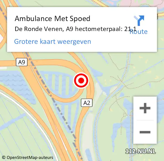 Locatie op kaart van de 112 melding: Ambulance Met Spoed Naar De Ronde Venen, A9 hectometerpaal: 21,1 op 1 november 2023 18:26