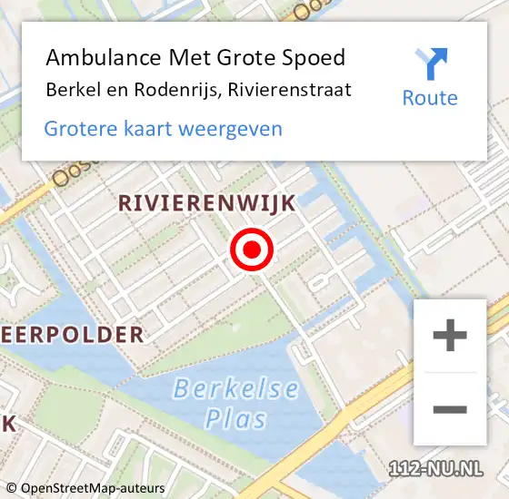 Locatie op kaart van de 112 melding: Ambulance Met Grote Spoed Naar Berkel en Rodenrijs, Rivierenstraat op 1 november 2023 18:30