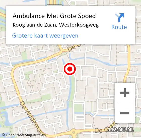 Locatie op kaart van de 112 melding: Ambulance Met Grote Spoed Naar Koog aan de Zaan, Westerkoogweg op 1 november 2023 18:42