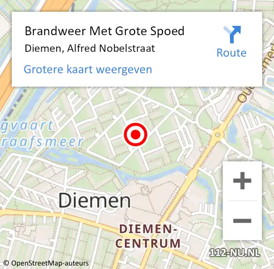 Locatie op kaart van de 112 melding: Brandweer Met Grote Spoed Naar Diemen, Alfred Nobelstraat op 1 november 2023 18:48