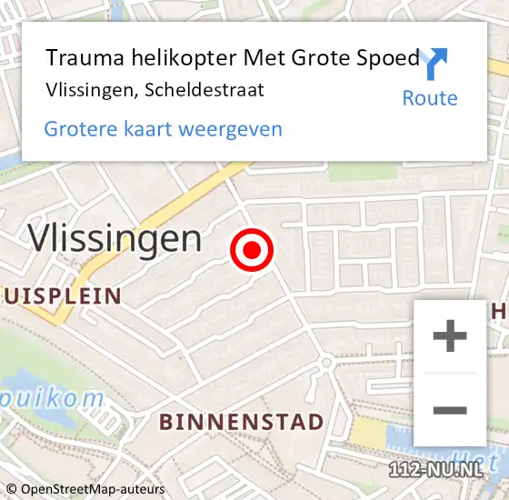 Locatie op kaart van de 112 melding: Trauma helikopter Met Grote Spoed Naar Vlissingen, Scheldestraat op 1 november 2023 18:55