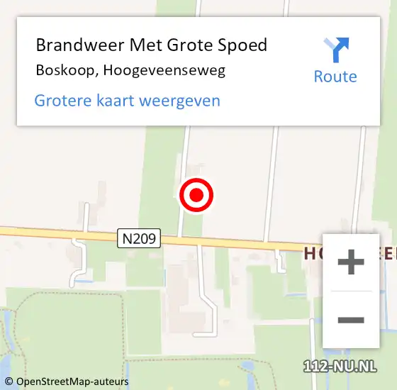 Locatie op kaart van de 112 melding: Brandweer Met Grote Spoed Naar Boskoop, Hoogeveenseweg op 1 november 2023 18:59