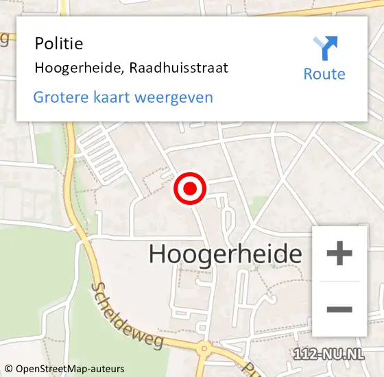 Locatie op kaart van de 112 melding: Politie Hoogerheide, Raadhuisstraat op 1 november 2023 19:01