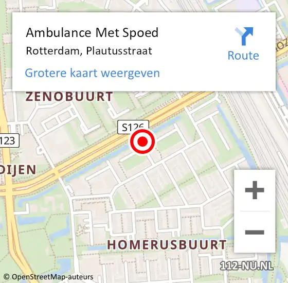 Locatie op kaart van de 112 melding: Ambulance Met Spoed Naar Rotterdam, Plautusstraat op 1 november 2023 19:07