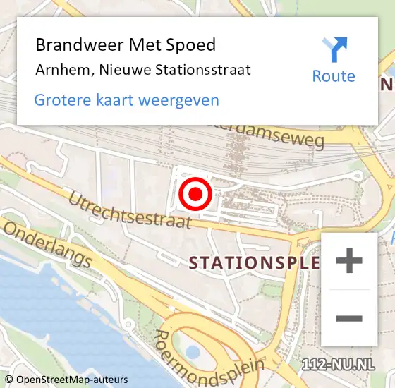 Locatie op kaart van de 112 melding: Brandweer Met Spoed Naar Arnhem, Nieuwe Stationsstraat op 1 november 2023 19:19