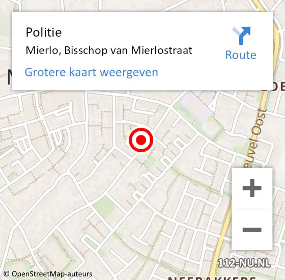 Locatie op kaart van de 112 melding: Politie Mierlo, Bisschop van Mierlostraat op 1 november 2023 19:29