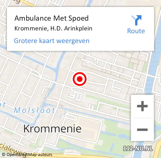 Locatie op kaart van de 112 melding: Ambulance Met Spoed Naar Krommenie, H.D. Arinkplein op 1 november 2023 19:53