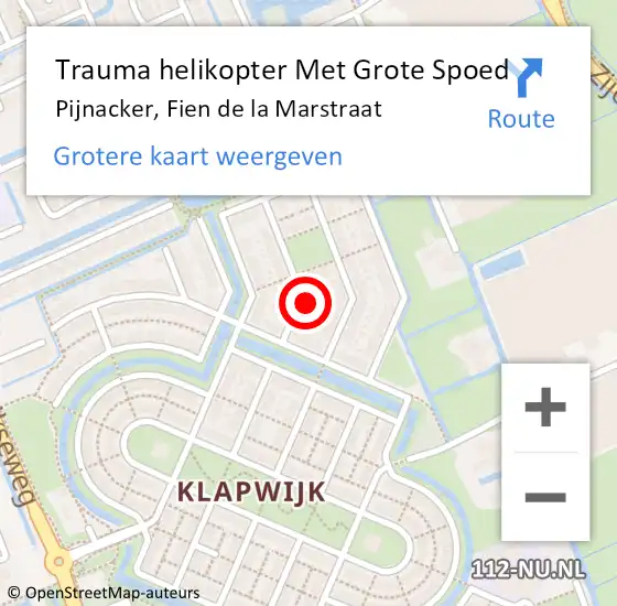 Locatie op kaart van de 112 melding: Trauma helikopter Met Grote Spoed Naar Pijnacker, Fien de la Marstraat op 1 november 2023 20:42