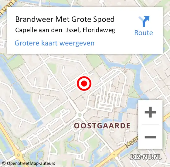 Locatie op kaart van de 112 melding: Brandweer Met Grote Spoed Naar Capelle aan den IJssel, Floridaweg op 1 november 2023 21:04