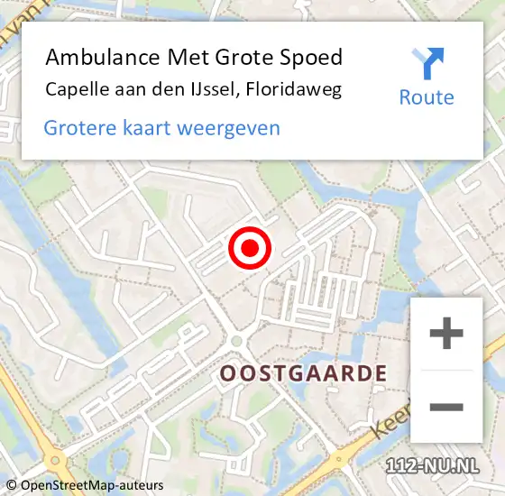 Locatie op kaart van de 112 melding: Ambulance Met Grote Spoed Naar Capelle aan den IJssel, Floridaweg op 1 november 2023 21:13