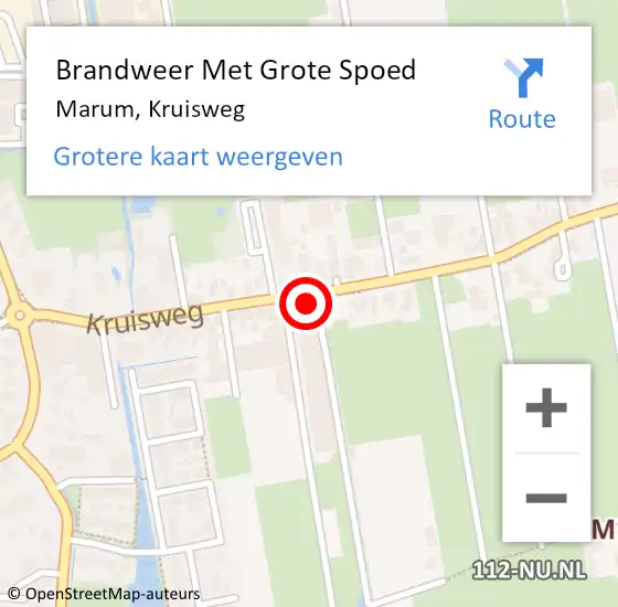 Locatie op kaart van de 112 melding: Brandweer Met Grote Spoed Naar Marum, Kruisweg op 1 november 2023 21:33