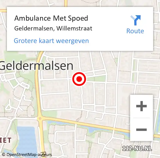 Locatie op kaart van de 112 melding: Ambulance Met Spoed Naar Geldermalsen, Willemstraat op 13 september 2014 16:33