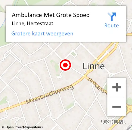 Locatie op kaart van de 112 melding: Ambulance Met Grote Spoed Naar Linne, Hertestraat op 1 november 2023 21:38