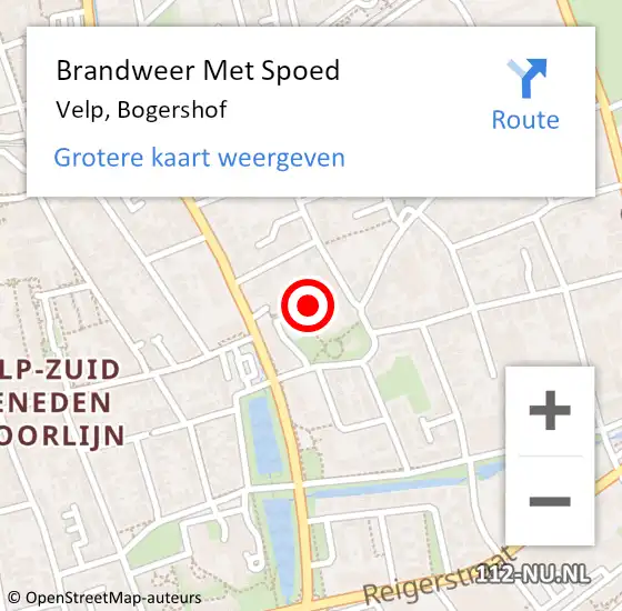 Locatie op kaart van de 112 melding: Brandweer Met Spoed Naar Velp, Bogershof op 1 november 2023 22:09