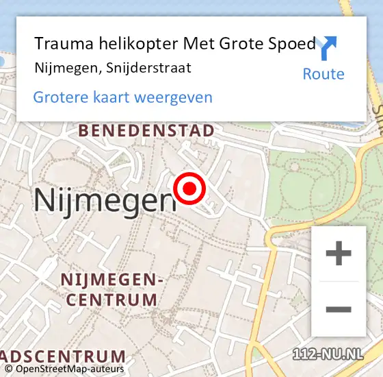 Locatie op kaart van de 112 melding: Trauma helikopter Met Grote Spoed Naar Nijmegen, Snijderstraat op 1 november 2023 22:52