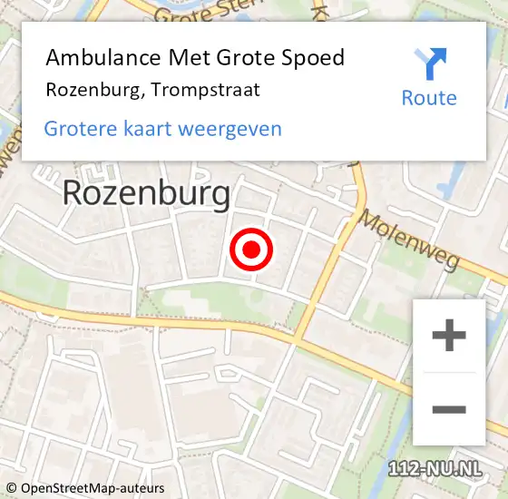 Locatie op kaart van de 112 melding: Ambulance Met Grote Spoed Naar Rozenburg, Trompstraat op 1 november 2023 23:01
