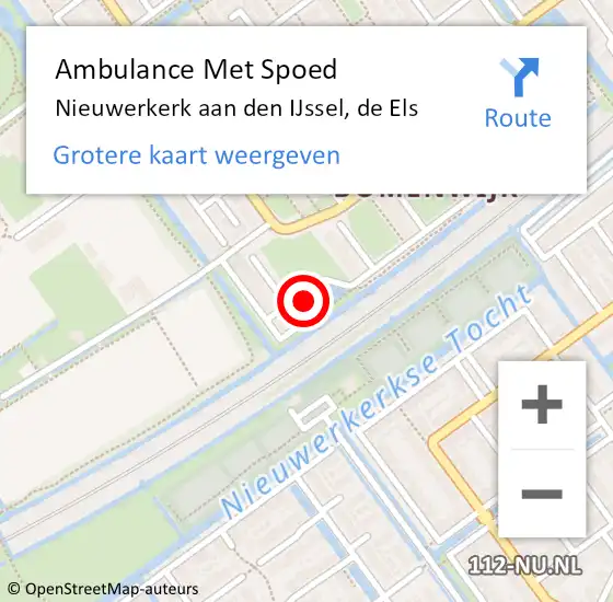 Locatie op kaart van de 112 melding: Ambulance Met Spoed Naar Nieuwerkerk aan den IJssel, de Els op 2 november 2023 01:02
