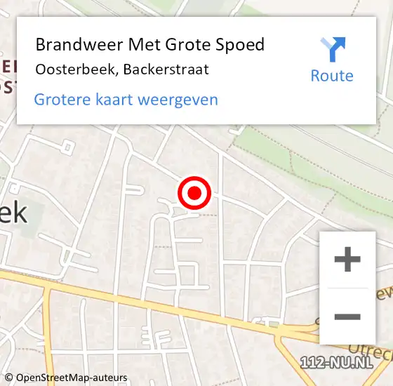 Locatie op kaart van de 112 melding: Brandweer Met Grote Spoed Naar Oosterbeek, Backerstraat op 2 november 2023 01:02