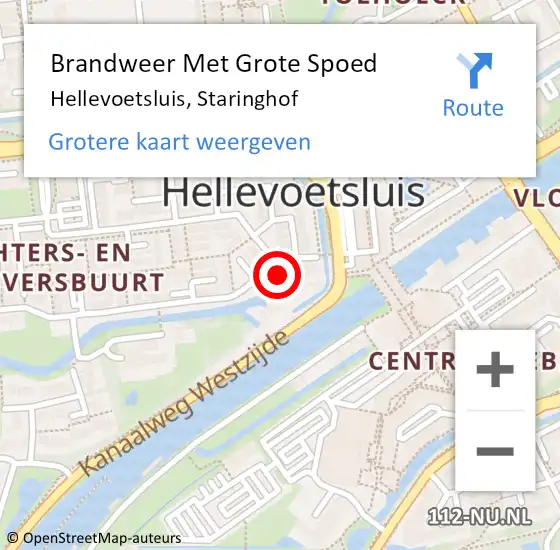 Locatie op kaart van de 112 melding: Brandweer Met Grote Spoed Naar Hellevoetsluis, Staringhof op 2 november 2023 02:07