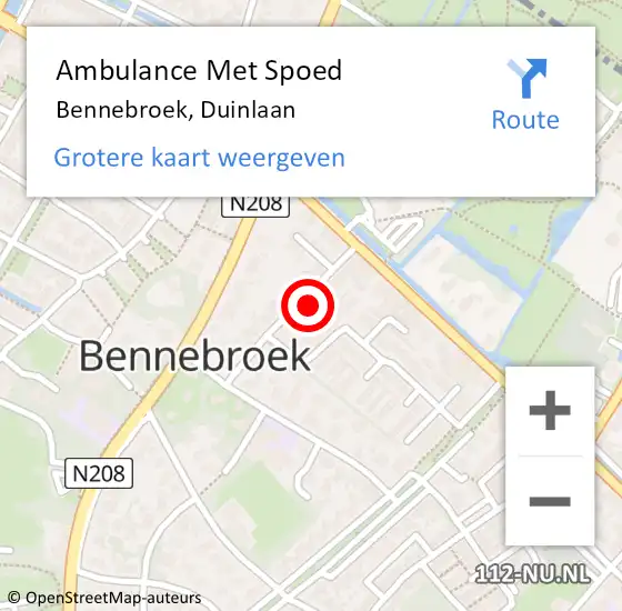 Locatie op kaart van de 112 melding: Ambulance Met Spoed Naar Bennebroek, Duinlaan op 2 november 2023 03:15