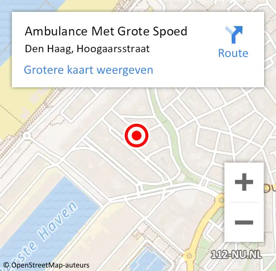 Locatie op kaart van de 112 melding: Ambulance Met Grote Spoed Naar Den Haag, Hoogaarsstraat op 2 november 2023 04:18