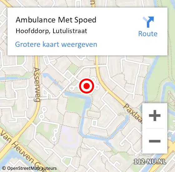 Locatie op kaart van de 112 melding: Ambulance Met Spoed Naar Hoofddorp, Lutulistraat op 2 november 2023 04:39