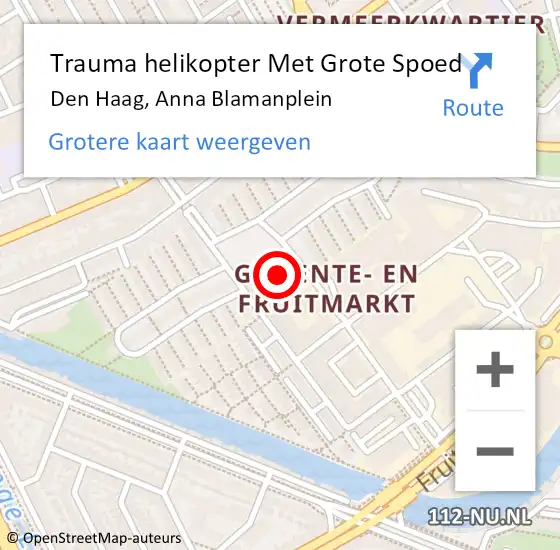 Locatie op kaart van de 112 melding: Trauma helikopter Met Grote Spoed Naar Den Haag, Anna Blamanplein op 2 november 2023 05:04