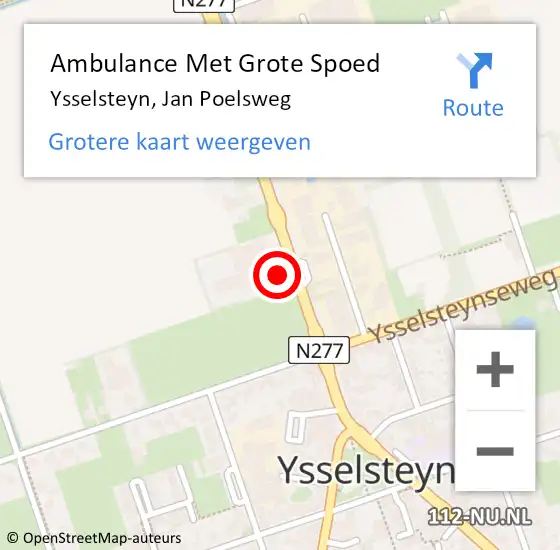 Locatie op kaart van de 112 melding: Ambulance Met Grote Spoed Naar Ysselsteyn, Jan Poelsweg op 2 november 2023 05:54