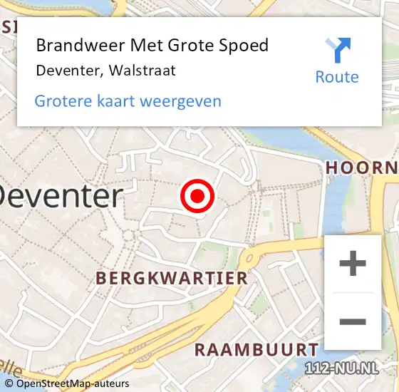 Locatie op kaart van de 112 melding: Brandweer Met Grote Spoed Naar Deventer, Walstraat op 2 november 2023 07:19