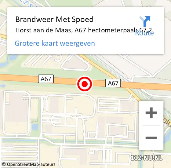 Locatie op kaart van de 112 melding: Brandweer Met Spoed Naar Horst aan de Maas, A67 hectometerpaal: 67,2 op 2 november 2023 08:02