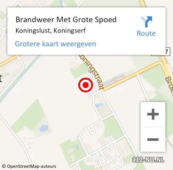 Locatie op kaart van de 112 melding: Brandweer Met Grote Spoed Naar Koningslust, Koningserf op 2 november 2023 08:06