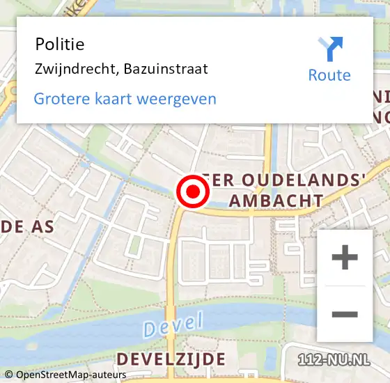 Locatie op kaart van de 112 melding: Politie Zwijndrecht, Bazuinstraat op 2 november 2023 08:21