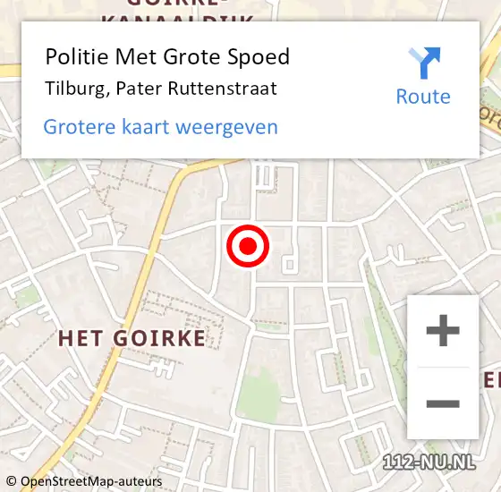 Locatie op kaart van de 112 melding: Politie Met Grote Spoed Naar Tilburg, Pater Ruttenstraat op 2 november 2023 08:23