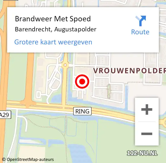 Locatie op kaart van de 112 melding: Brandweer Met Spoed Naar Barendrecht, Augustapolder op 2 november 2023 08:31