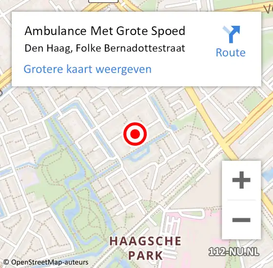 Locatie op kaart van de 112 melding: Ambulance Met Grote Spoed Naar Den Haag, Folke Bernadottestraat op 2 november 2023 09:09