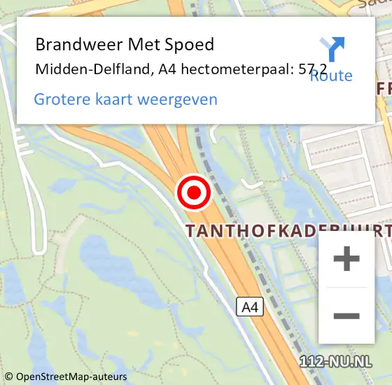 Locatie op kaart van de 112 melding: Brandweer Met Spoed Naar Midden-Delfland, A4 hectometerpaal: 57,2 op 2 november 2023 09:28