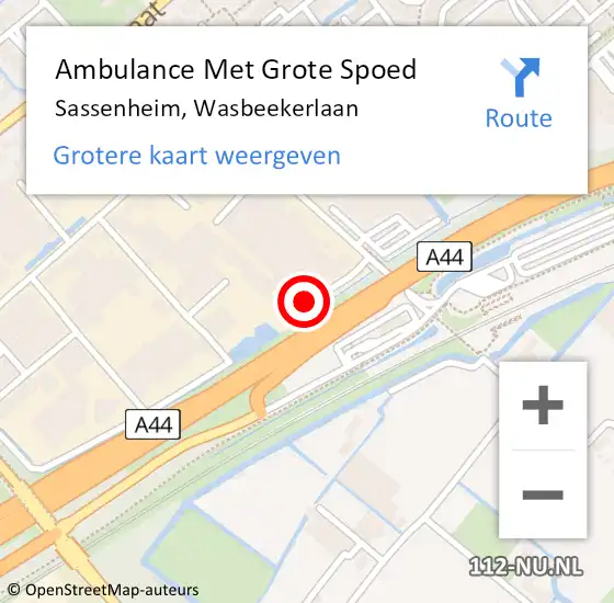Locatie op kaart van de 112 melding: Ambulance Met Grote Spoed Naar Sassenheim, Wasbeekerlaan op 2 november 2023 09:35