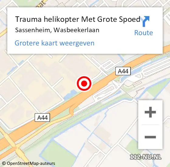 Locatie op kaart van de 112 melding: Trauma helikopter Met Grote Spoed Naar Sassenheim, Wasbeekerlaan op 2 november 2023 09:37