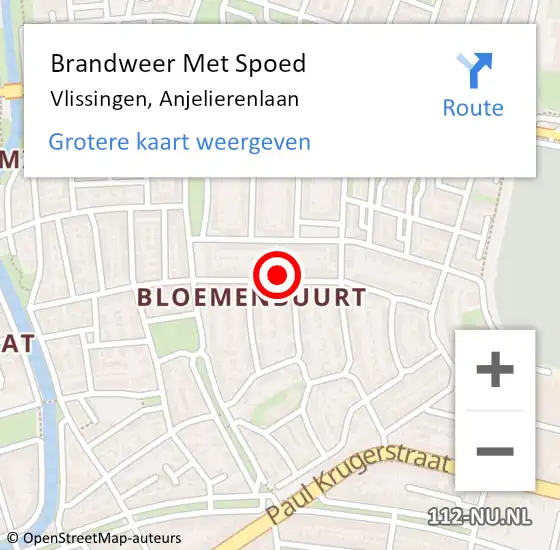 Locatie op kaart van de 112 melding: Brandweer Met Spoed Naar Vlissingen, Anjelierenlaan op 2 november 2023 09:43