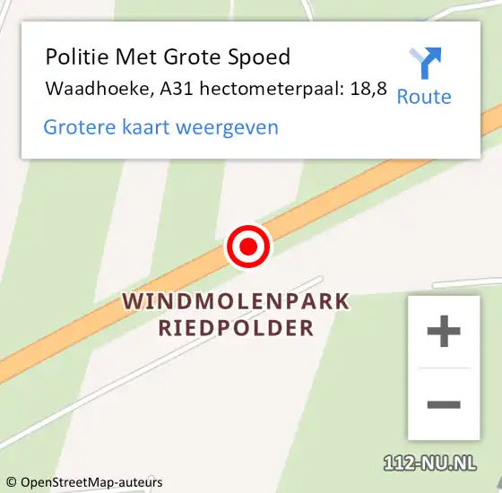 Locatie op kaart van de 112 melding: Politie Met Grote Spoed Naar Waadhoeke, A31 hectometerpaal: 18,8 op 2 november 2023 10:06
