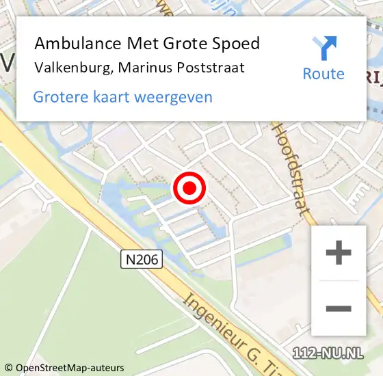 Locatie op kaart van de 112 melding: Ambulance Met Grote Spoed Naar Valkenburg, Marinus Poststraat op 2 november 2023 10:17