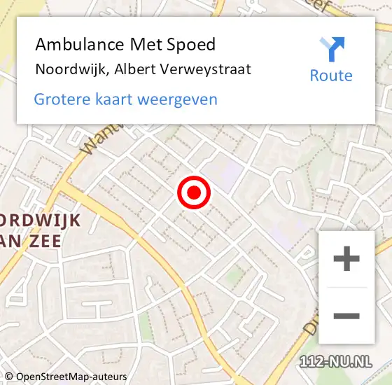 Locatie op kaart van de 112 melding: Ambulance Met Spoed Naar Noordwijk, Albert Verweystraat op 2 november 2023 10:21