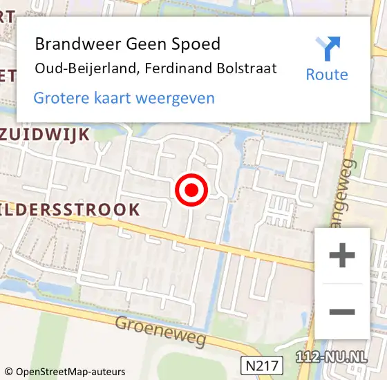 Locatie op kaart van de 112 melding: Brandweer Geen Spoed Naar Oud-Beijerland, Ferdinand Bolstraat op 2 november 2023 10:32