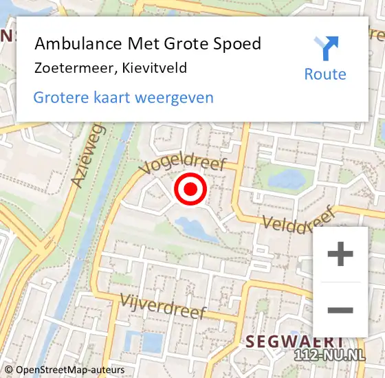 Locatie op kaart van de 112 melding: Ambulance Met Grote Spoed Naar Zoetermeer, Kievitveld op 2 november 2023 10:33