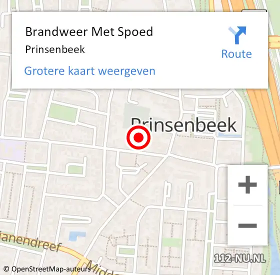 Locatie op kaart van de 112 melding: Brandweer Met Spoed Naar Prinsenbeek op 2 november 2023 10:39